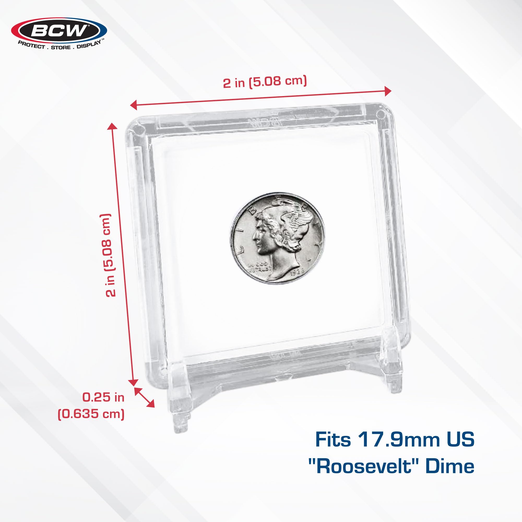 BCW 2x2 Coin Snap - 25 ct Dime Holder | Archival Safe Coin Protector | Crystal Clear Polystyrene Coin Display Case | Ideal for US Roosevelt, Barber, and Mercury Dimes | Coin Holders for Collectors - Image 3