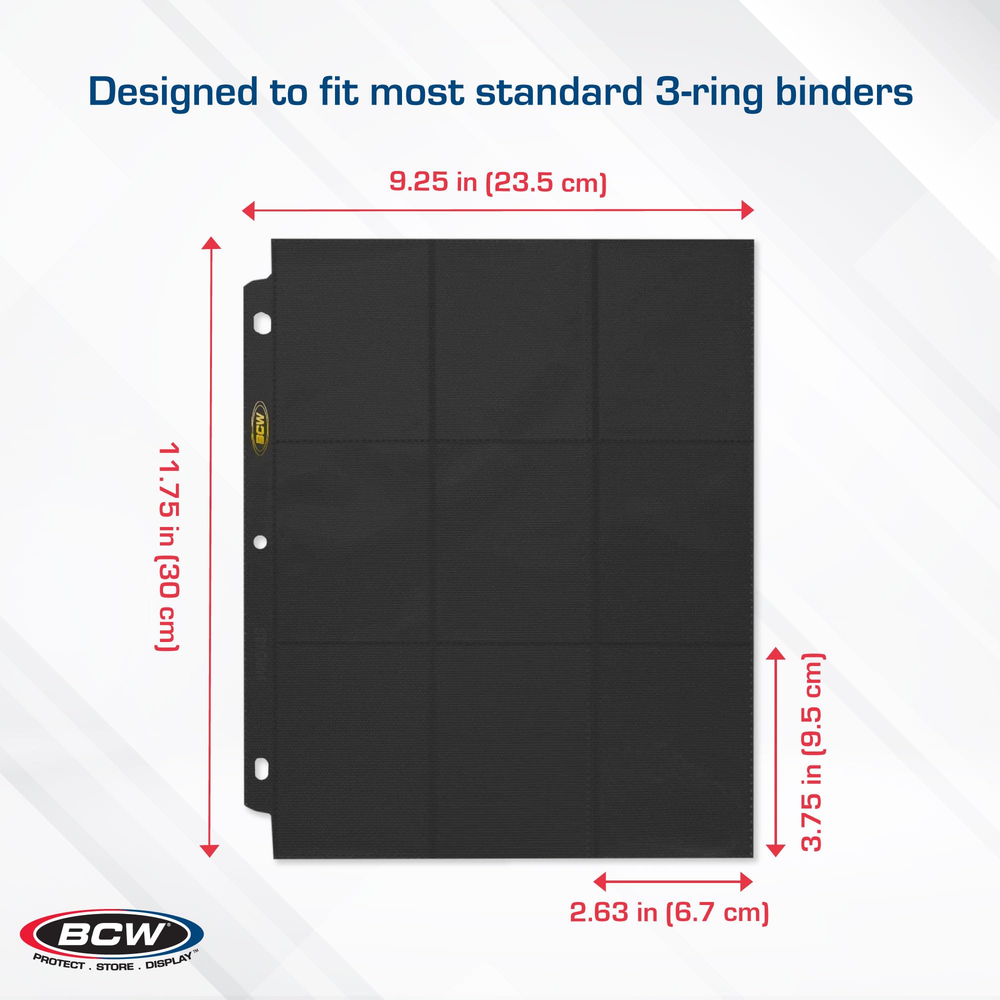 BCW Double-Sided 9-Pocket Pages Holder - 10 Black Pages | Trading Card Binder Sheets | Secure Side Loading | Ideal Card Storage and Display Solution - Image 3