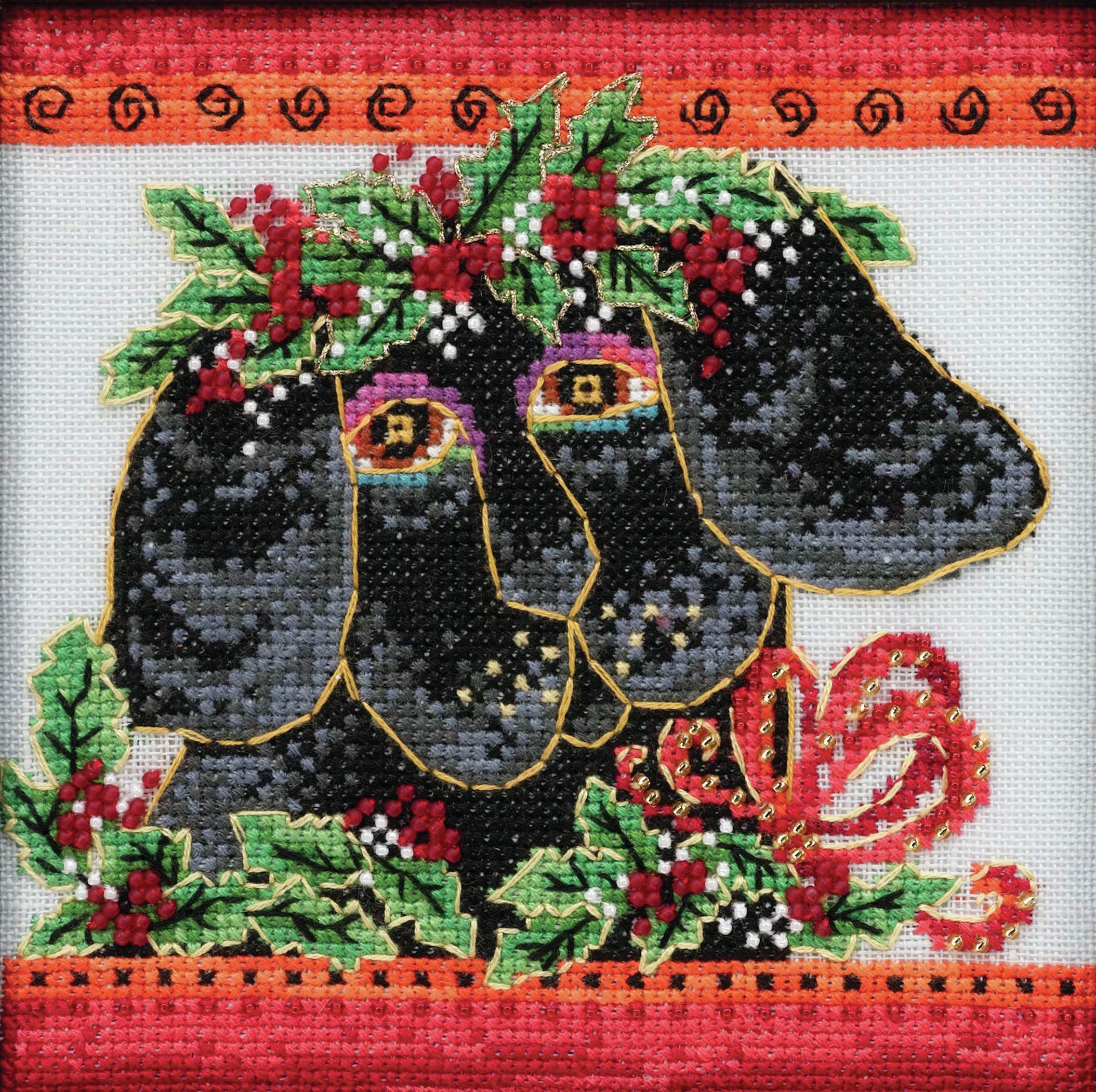 Christmas Puppy Beaded Counted Cross Stitch Kit Mill Hill 2020 Laurel Burch LB302013 - Image 3