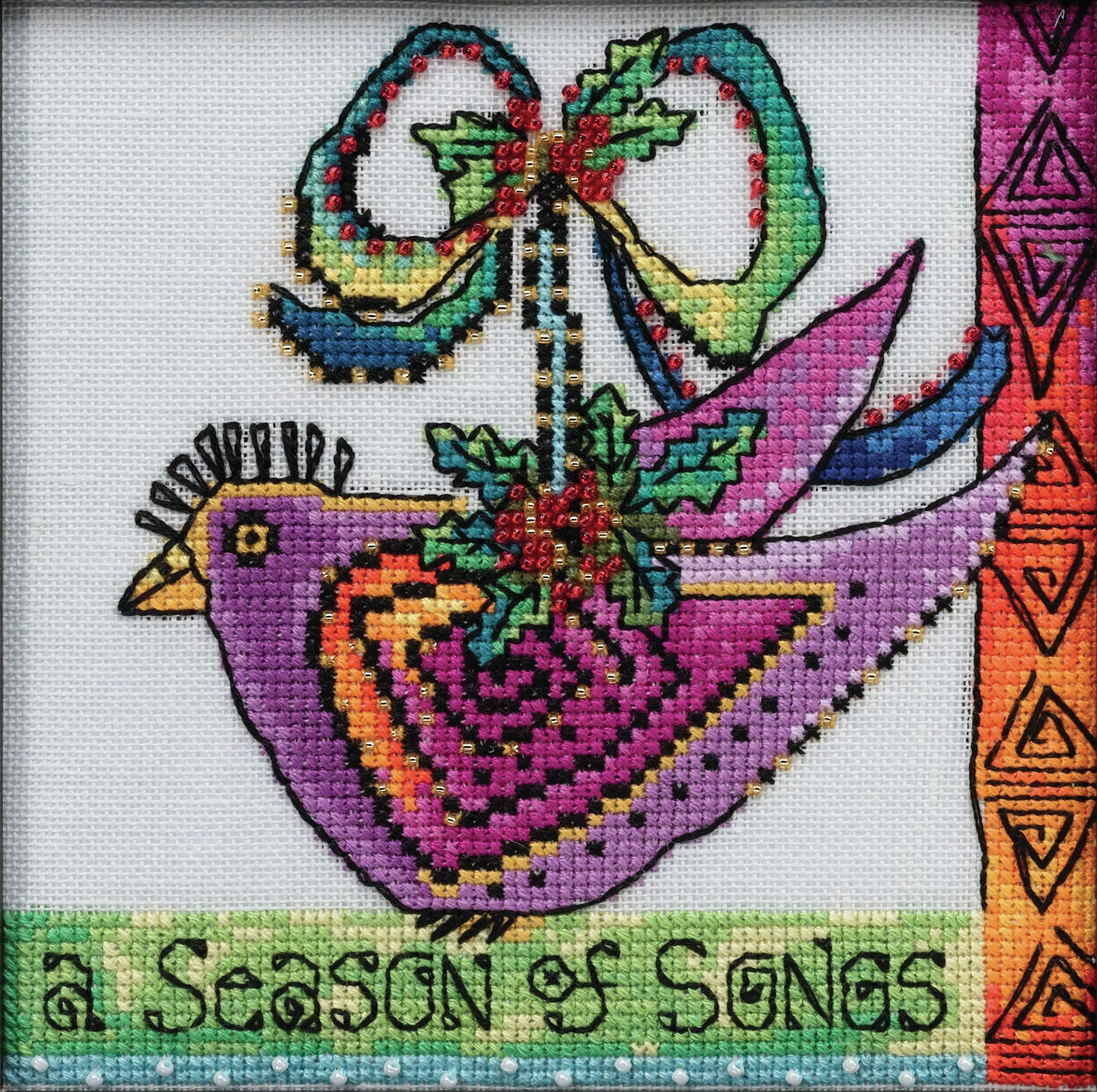 Christmas Purple Dove Beaded Counted Cross Stitch Kit Mill Hill 2020 Laurel Burch LB302012 - Image 3